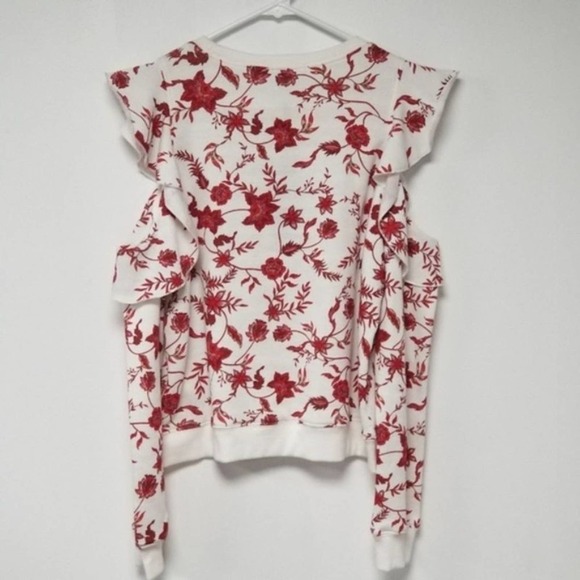 Rebecca Minkoff Gracie Ruffle Cold Shoulder Floral Sweatshirt Size Sm White Red - Picture 3 of 6
